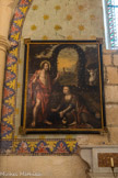 <center>Jouques.</center> Eglise Saint Pierre. Apparition du Christ ressuscité à sainte Marie-Madeleine ou Le Christ jardinier. Peinture à l'huile, bois peint, 17e siècle. Mimault François. En bas à droite les armes des d'Arbaud Jouques.